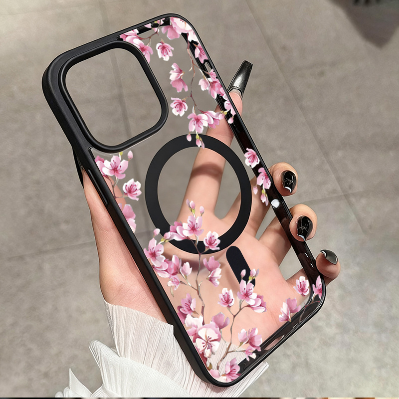 Phone Case: Elegant Plum Blossom Flower Pattern Magnetic Wireless Charging Phone Case for Samsung for Galaxy S26 Urtla S26 S25 Plus S24 S23 FE S36 Ultra Shockproof Cover