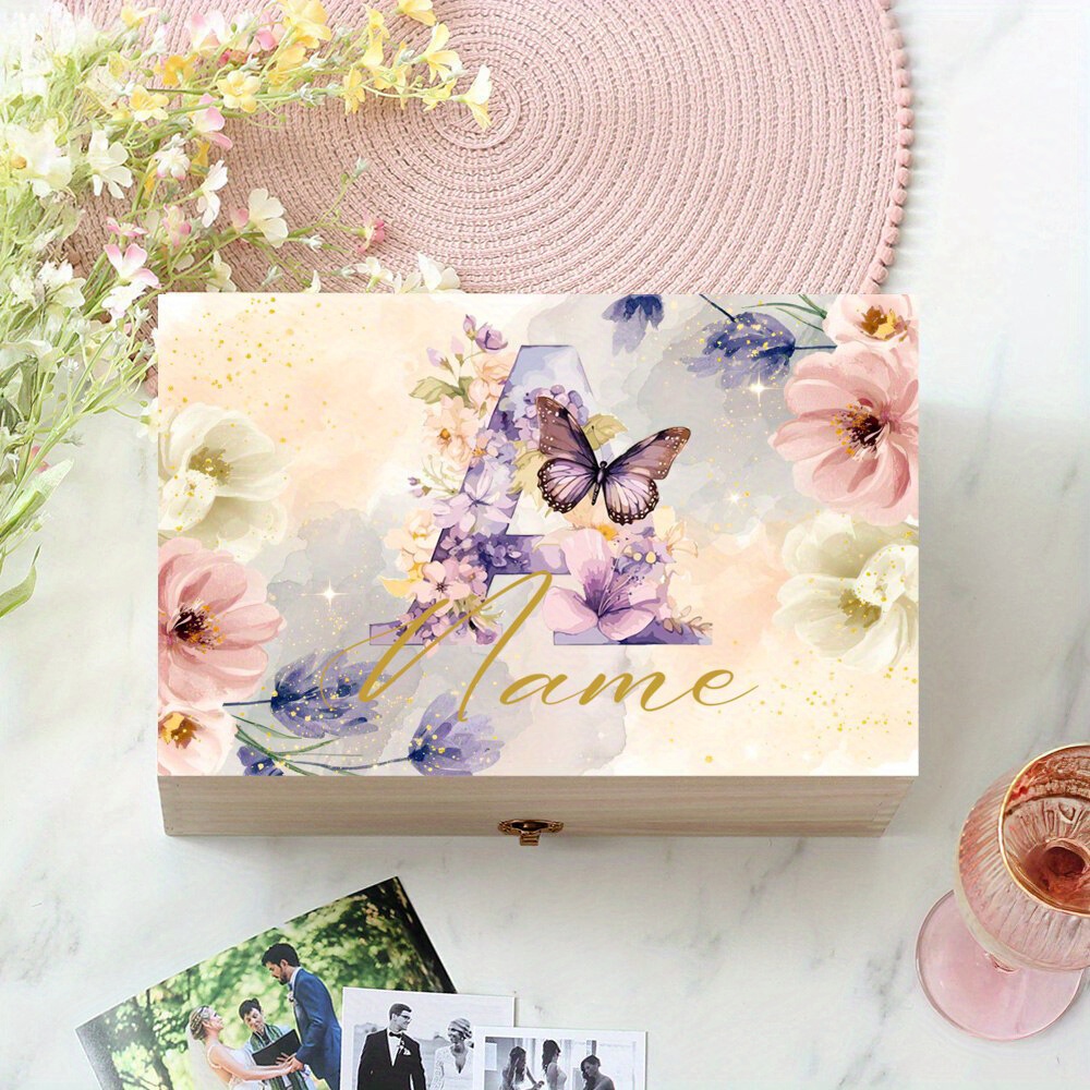TEMU Customized Wooden Floral Keepsake Box For Weddings, Valentine's Day, Anniversaries, Featuring A Lid For Storage