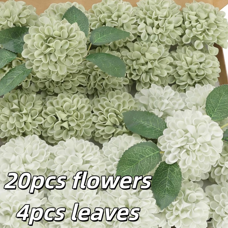 Image of 24pcs (including 20pcs Artificial Flowers And 4pcs Leaves) Artificial And Fake Leaves, Green , For Wedding Home Decoration, Desktop , Living Room Office Decoration, Outdoor Decoration, Valentine's Day