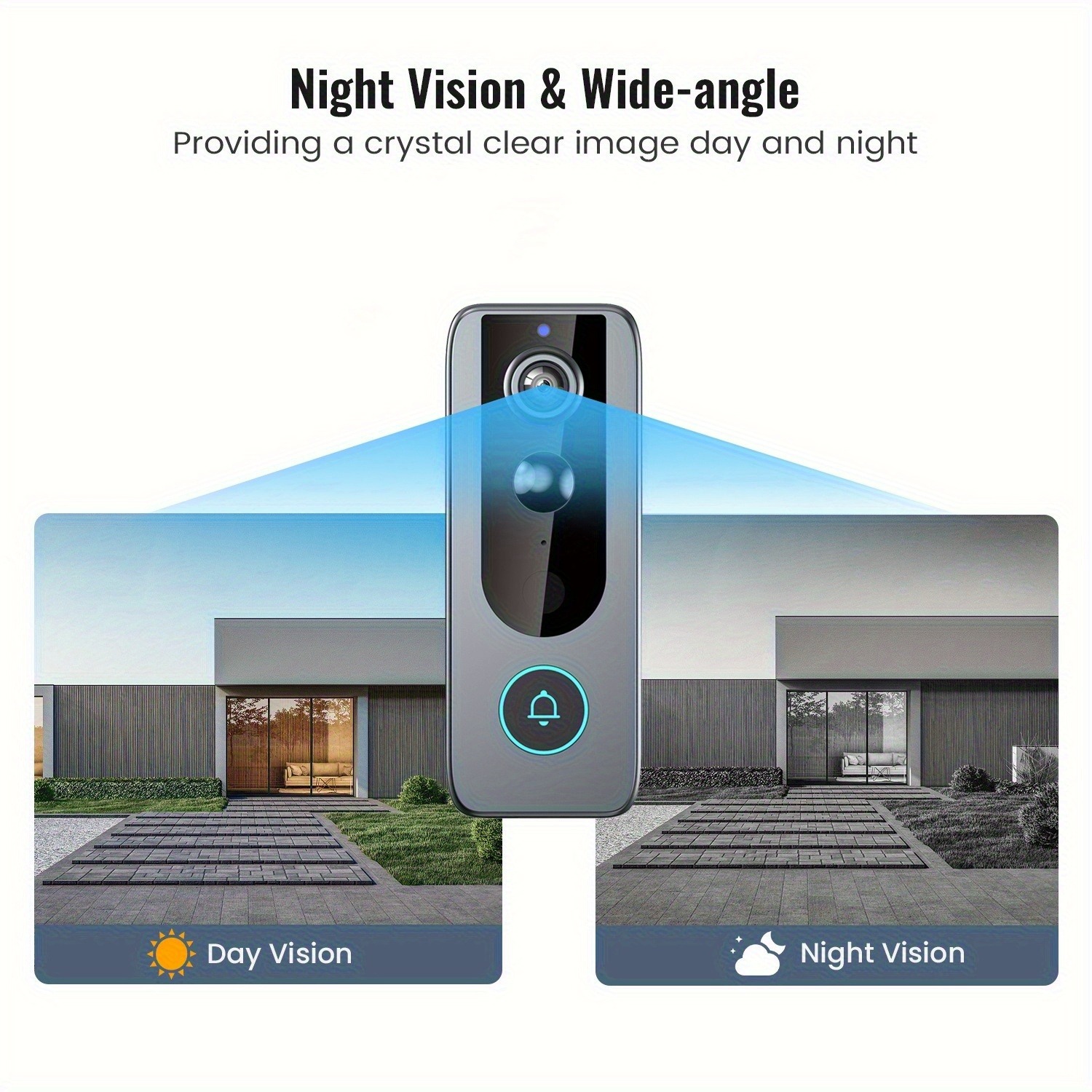 wireless video doorbell system with 2k hd security camera,  ° wide-angle view,   audio, motion detection alerts, night vision, instant recording, compatible with smartphones/tablets, usb-powered doorbell camera with wireless  , battery-powered with low voltage operation, ideal for front door/outdoor security monitoring,  ,   (black/blue) Product details 2