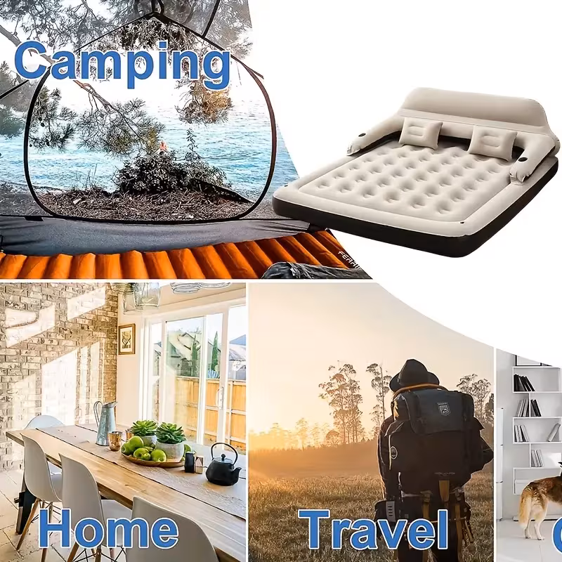 portable air mattress with a backrest pillow and an inflatable pump suitable for outdoor camping or home use details 1