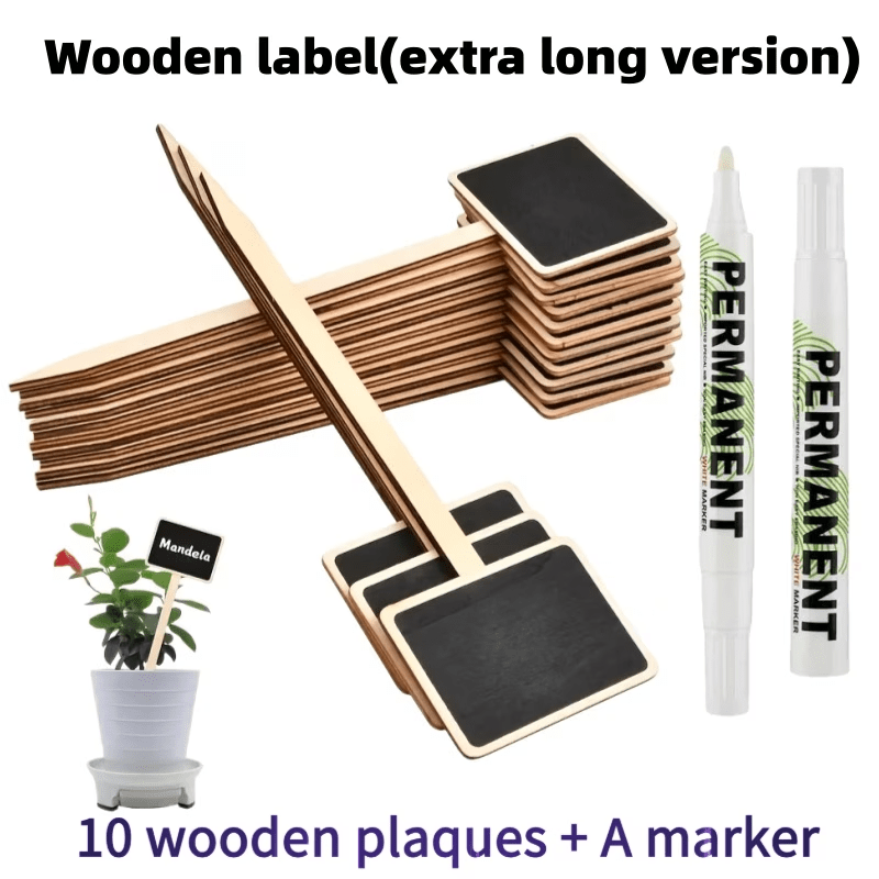 E-shop 11er-Set Holz-Tafel Pflanzenetiketten mit Markern, wiederverwendbare Gartenetiketten für Töpfe, Sämlinge, Kräuter, Zimmer- und Außenpflanzen,