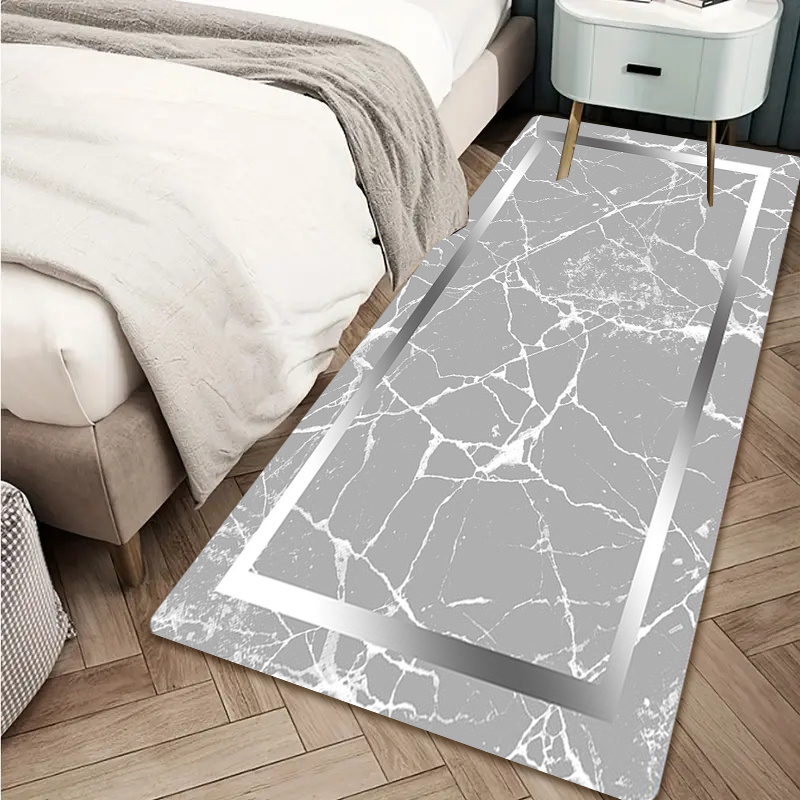 Image of 1pc Thick 1.1cm Kitchen Floor Mat, Simple Silvery Marble Pattern Printed Floor Mat Thickened Wear-resistant Suitable For Room Porch Balcony And Home Decoration