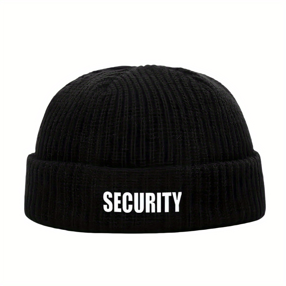 1pc Security A Melon-shaped Hat Men Beanie Hat - Funny Skullies Winter Cap For , Warm Black Knit Skull Cap With