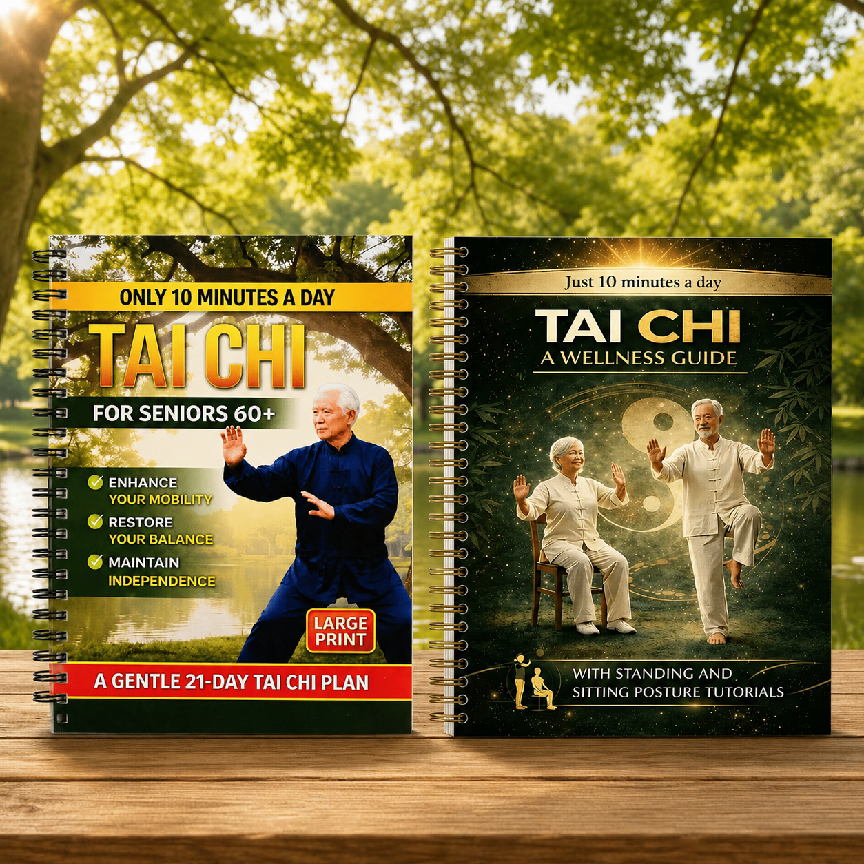TEMU Double-volume Senior Tai Chi Set, Large Font Version, 21-day Tai Chi Plan For People Over 60+ Complete Set Of Standing And Sitting Tai Chi
