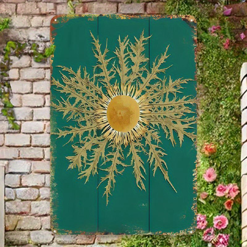 TEMU Letrero de metal estilo vintage del País , de pared - 30.48x20.32cm, diseño floral de solar, color verde con detalles dorados, decoración