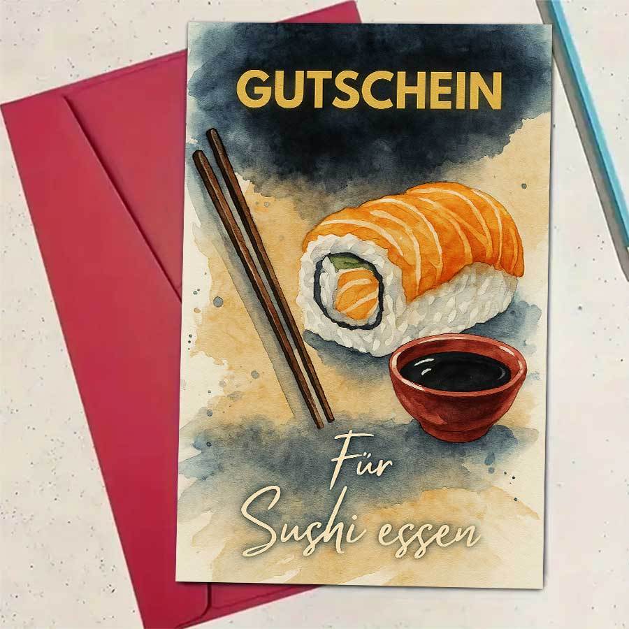 Image of 1pcsushi Gift Voucher Perfect For Food Lovers Sushi Enthusiasts Great For Birthdays Anniversaries Or Special Dinner Treats Ideal Gift For And Colleaguesenvelope + Card