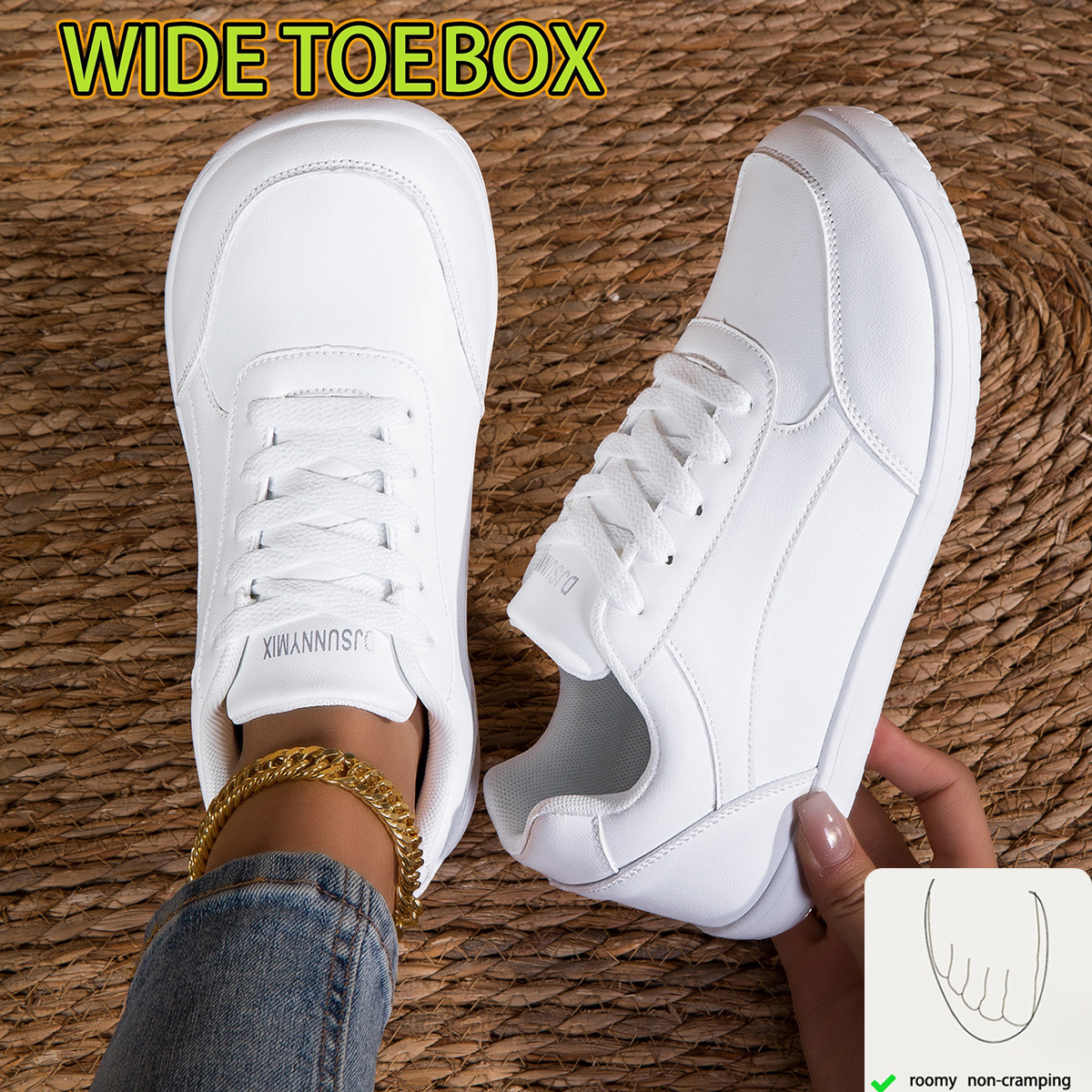 TEMU Djsunnymix Women's Shoes New Women's Plus Size Wide Fit Casual Athletic Shoes White Sneakers Large Size Casual Flats Athletic Shoes White