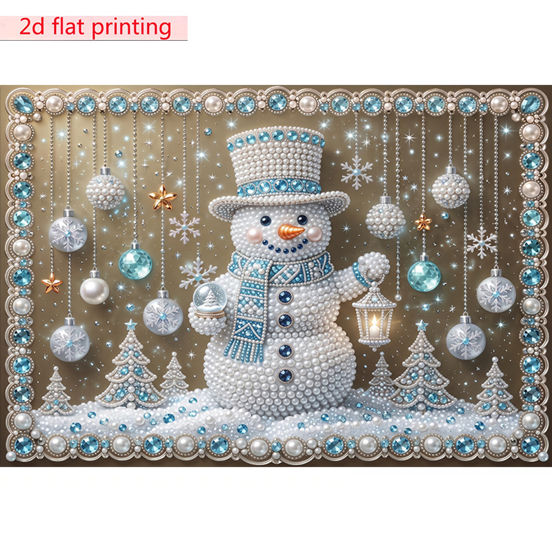 TEMU 1pc, 2d Flat Printing Diamond Pearl Painting Diy Kit 5d Crystal Snowman Christmas Decor Wall Art Home Decoration Handmade Craft Gift For Adults