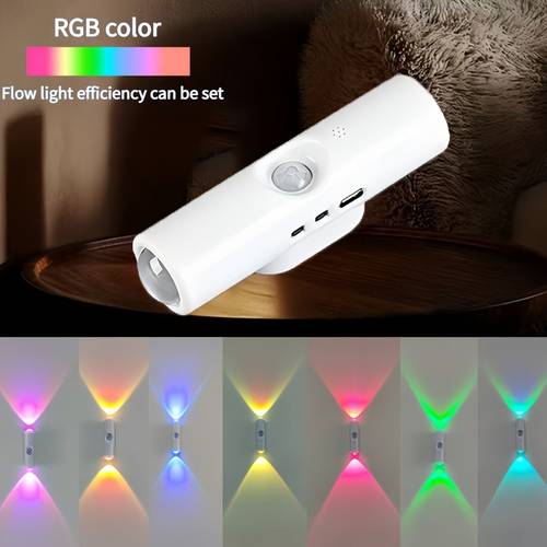 motion sensor night light wall lamp led room decor light rgb color changing usb rechargeable bedside night light christmas bedroom lighting suitable for bedroom hallway stairs and office ambient lighting