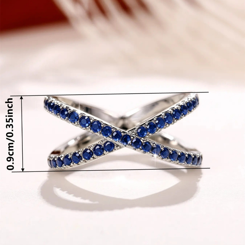 Luxury Full Paved Blue CZ X Ring for Women