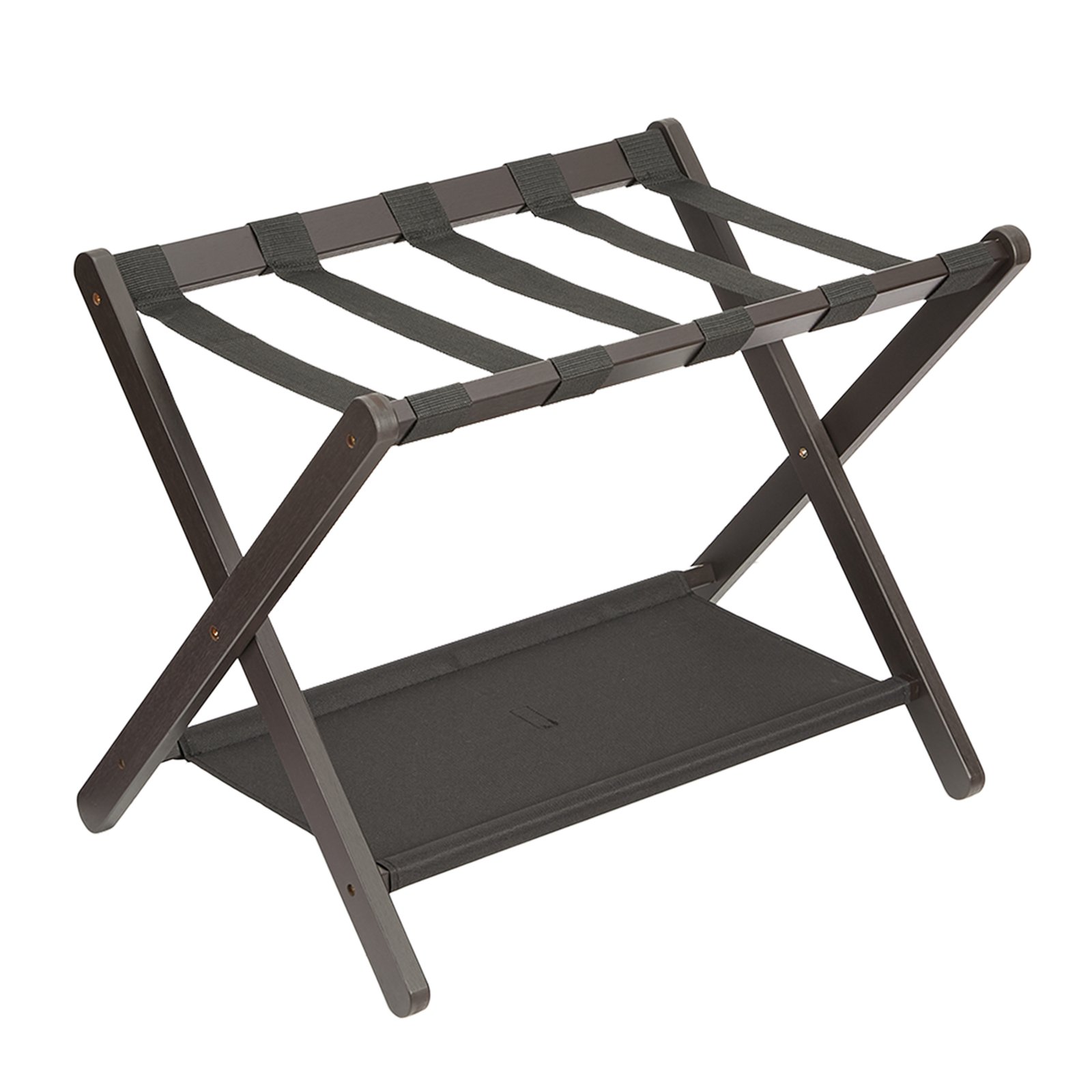Image of 1pc Luggage Rack, Folding Suitcase Stand With Storage Shelf And Nylon Straps, Premium Bamboo Luggage Rack, To 110 Lb, Fits Most Luggage Sizes, For Bedrooms, Living Rooms, And Hotels, Luggage Racks