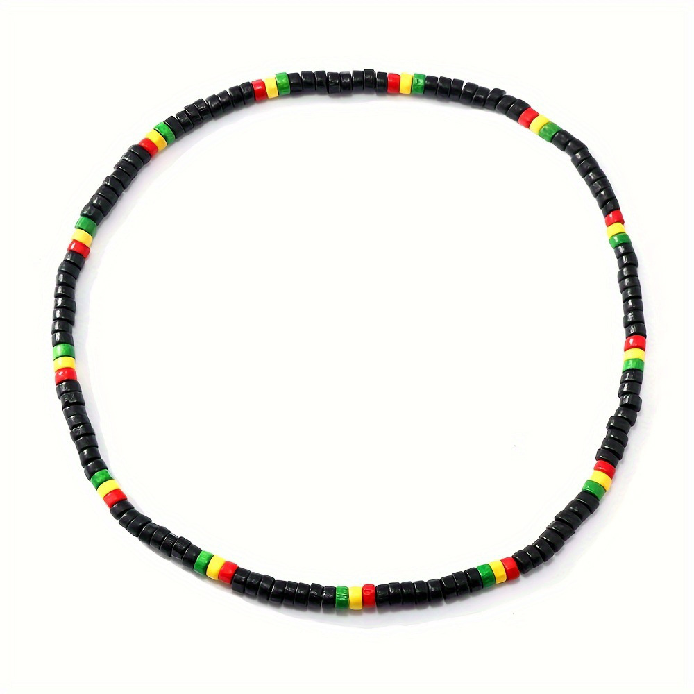TEMU 2pcs/1pc Wooden Bead Bead Necklace In Red, Green, Yellow, Black, Fashionable, , , Men's Elastic Wooden Bead Bracelet Necklace Set, Daily