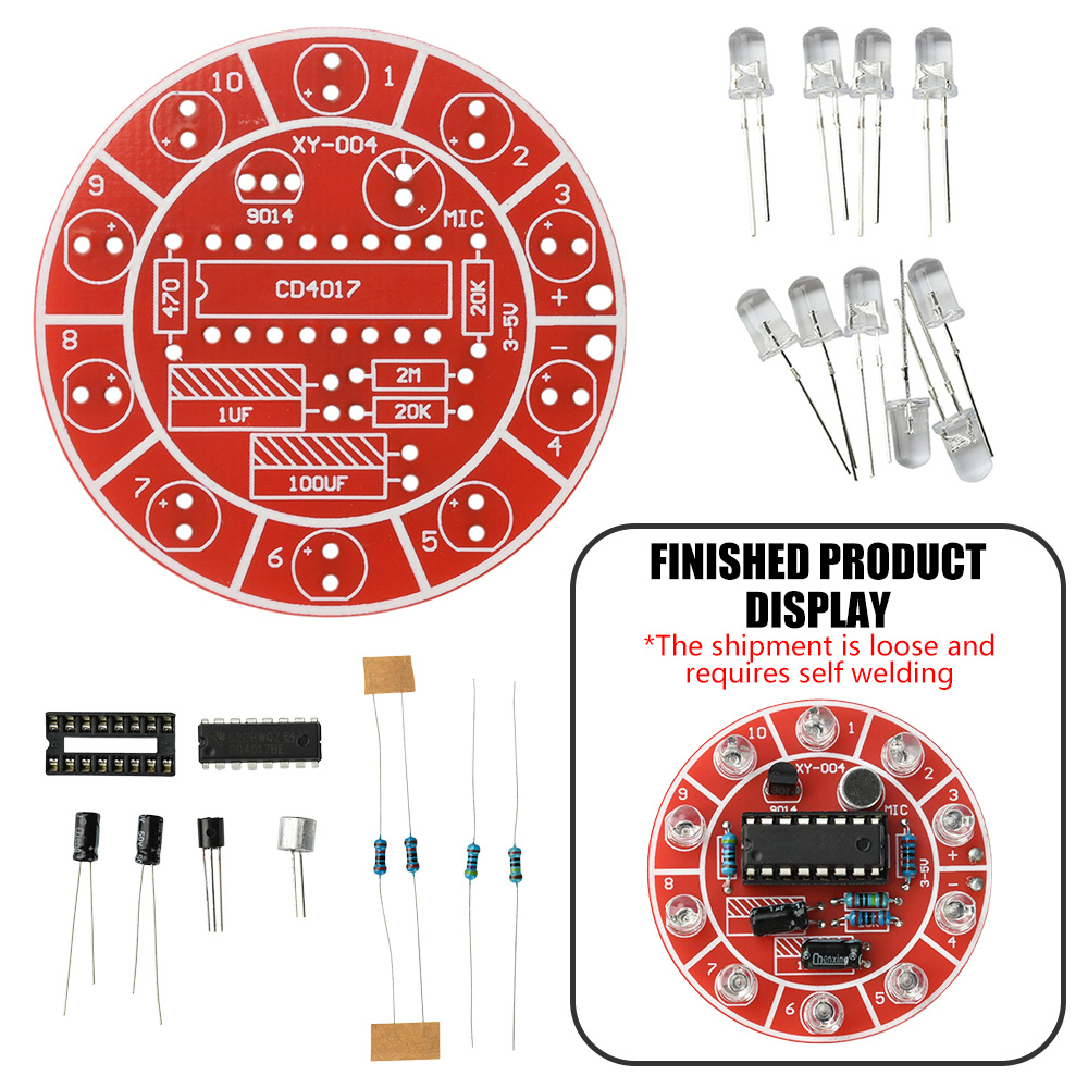 TEMU Kit de 1 juego de luz de flujo LED 3-5V por voz, luz de flujo LED , piezas de producción para bricolaje, kit de placa de práctica de soldadura,