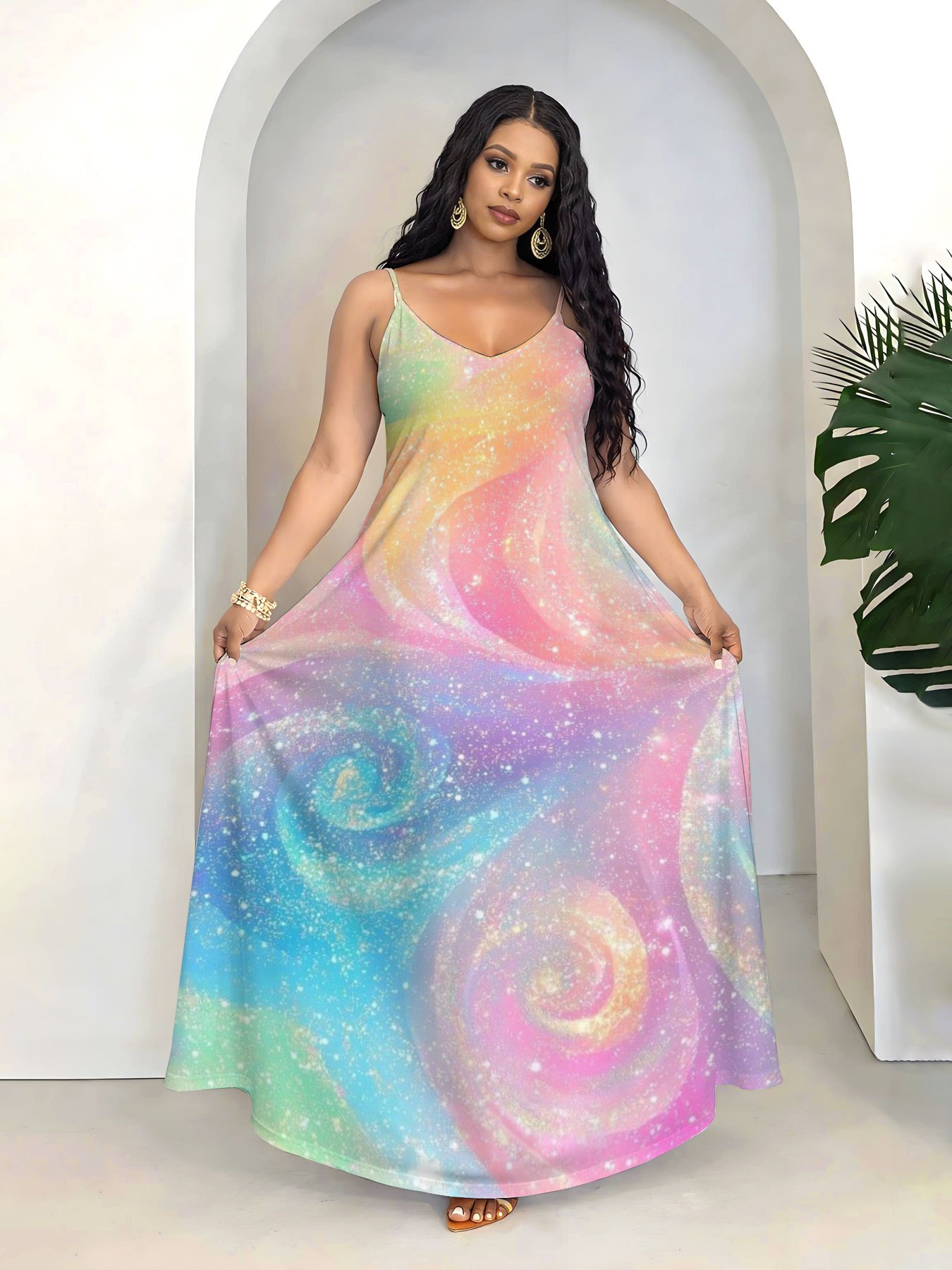 open lace back dress Lightweight Avisa Midi Dress with Colorful Bands