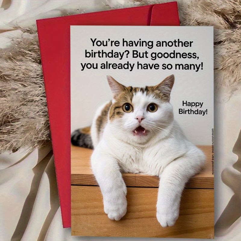 TEMU 1pc, A Birthday Card Featuring A Cat With A , Perfect Love Humor And Cats, Making It An For Birthday Celebrations
