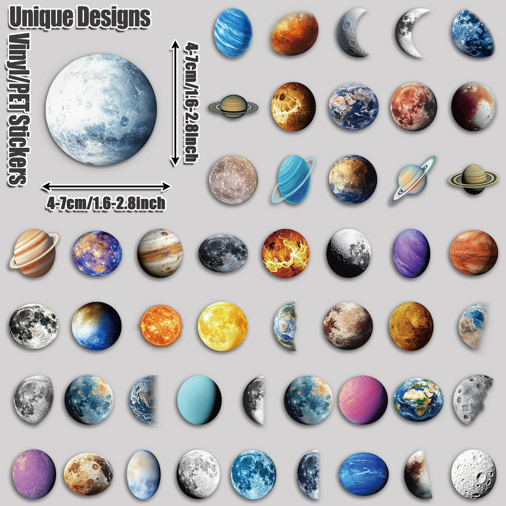 TEMU 50pcs Planet Aesthetic Tablet Stickers Pack Perfect For Holiday Party Birthday And Home Decor Suitable For Laptop Luggage Scooter Handbook Cups