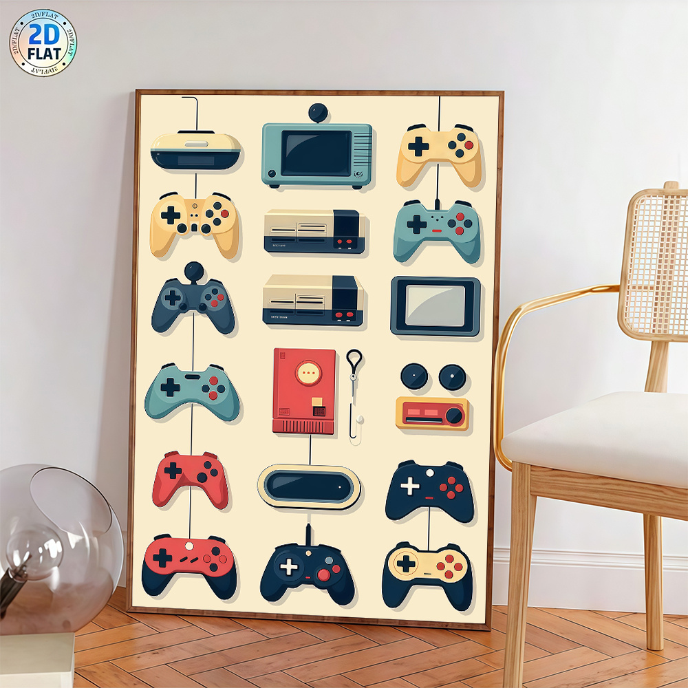 retro wandkunst spielekonsole und controller muster leinwandbedrucktes poster