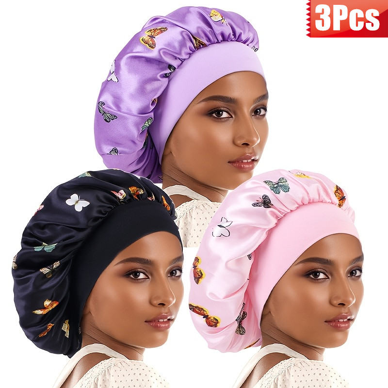 TEMU 3pcs Women's New Style Satin Face Print Bonnet Fashion Hair Cap Print Sleep Cap Bonnet