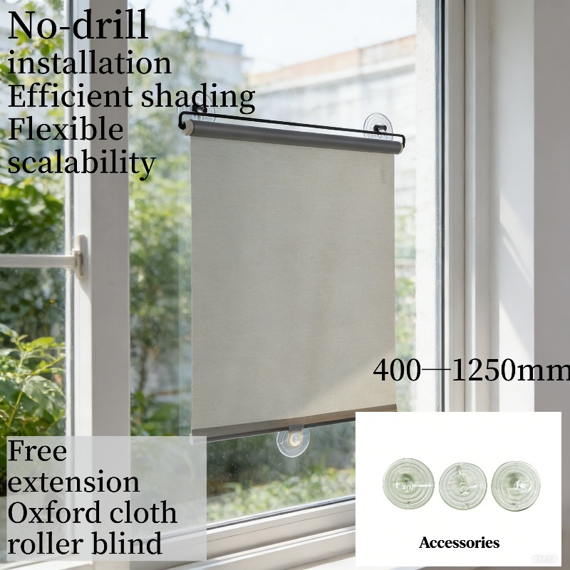 TEMU Stretchable Oxford Cloth Roller Blind, Sunshade Curtain, Sun Protection, Light Blocking, 1-second Retraction, , Blackout Design, Glass