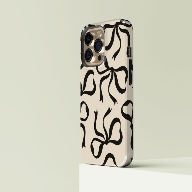 TEMU Black Bow Cream Color Mobile Phone Case, Suitable For Iphone 11 12 13 Pro Max Pro - Fashion Phone Case