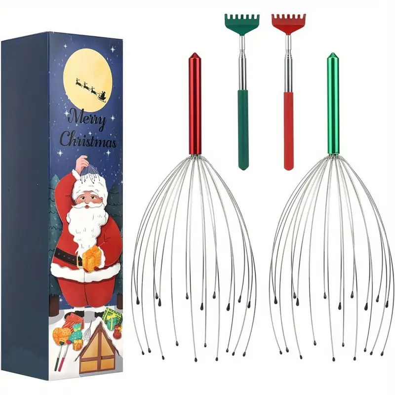 20 finger scalp massager with interchangeable heads ergonomic handles portable handheld body head scratcher for stress tension muscle ideal christmas gift for men women gift box scalp massager for head body relaxation tool durable construction Product details 0