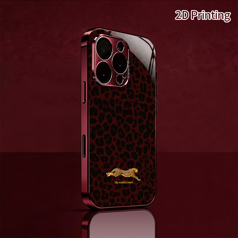 TEMU Phone Case - [2dflat] Leopard Print Wallpaper [plated Glass ] Elegant Style Suitable For Iphone 17, 16, 15, 14, 13, 12, Pro Full Coverage