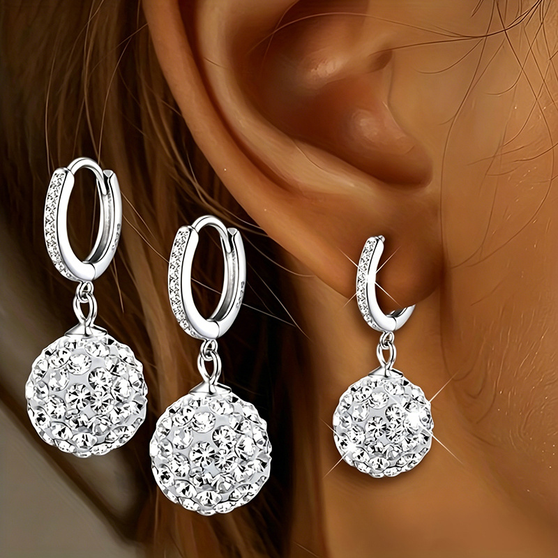 TEMU Cubic Zirconia Ball Drop Earrings For Women Hoop Earrings Daily Party Wedding Elegant Jewelry Gift