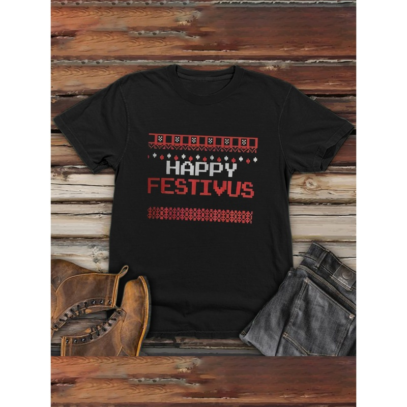 

1pc Festivus T-, Polyester Round Tee, Top, Regular Fit H-shaped For Outdoors - Adult