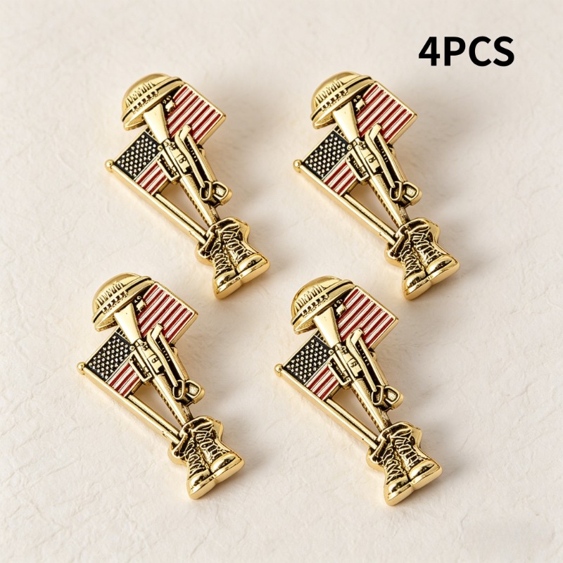 TEMU A 4pcs Set Of Vintage, Patriotic-themed Brooches Featuring Soldier' Boots And Helmets As . Classic-style Accessories Are Unisex, A Retro Charm,