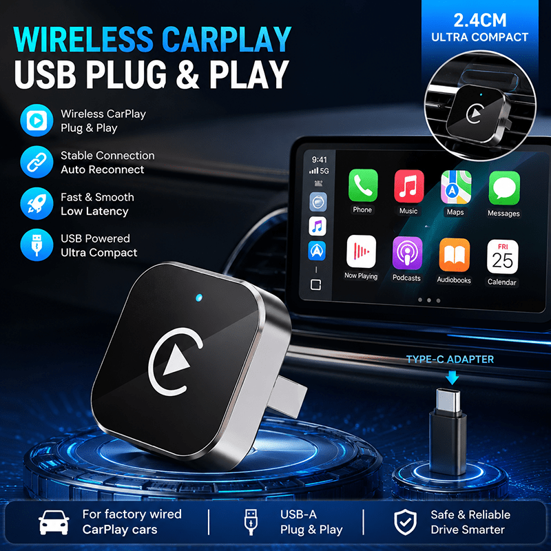 TEMU Adapter And Auto 2026 Upgrade Wired Carplay To Wireless, 2-in-1 Mini Usb Design With Fast Stable Connection Car Play For Ios 10+, 11+ Version Car Play Wireless Adapter 1pc, Without Battery