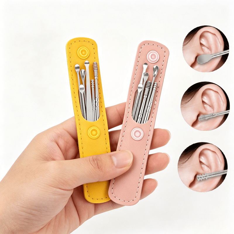 TEMU 12pcs Stainless Steel Ear Spoon Set With Storage Pouch, Portable Safe Ear Cleaning Tool For Adults, Family, And Travel, Reusable Ear Canal