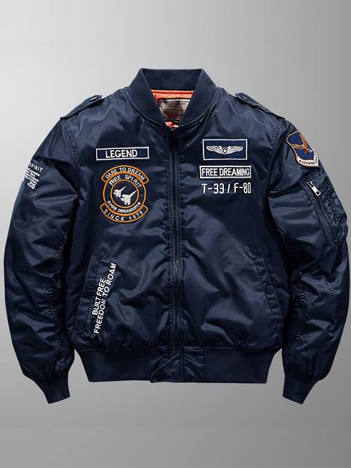 mens casual jacket embroidered nylon jacket with stand collar and zipper closure suitable for fashionable casual loose fit versatile style
