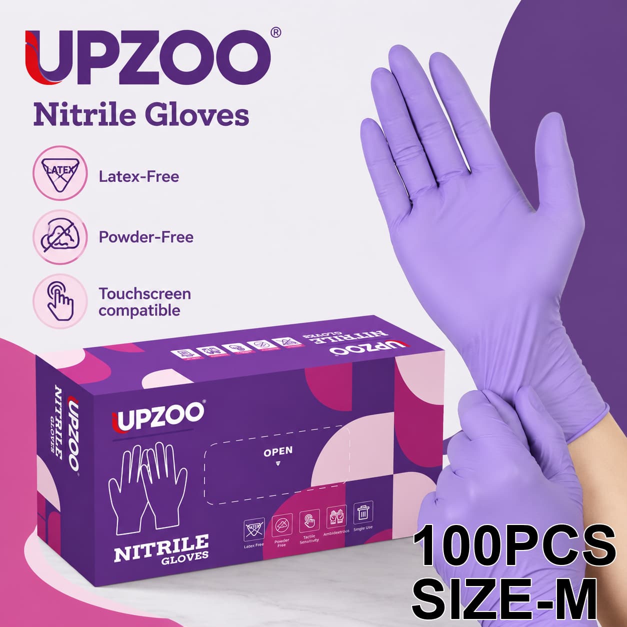 TEMU Upzoo Box P-100pcs Disposable Stretch Light Gloves Anti-slip For Car Body Rinsing Dish Washing Hand Doodling Pet Hair Removal