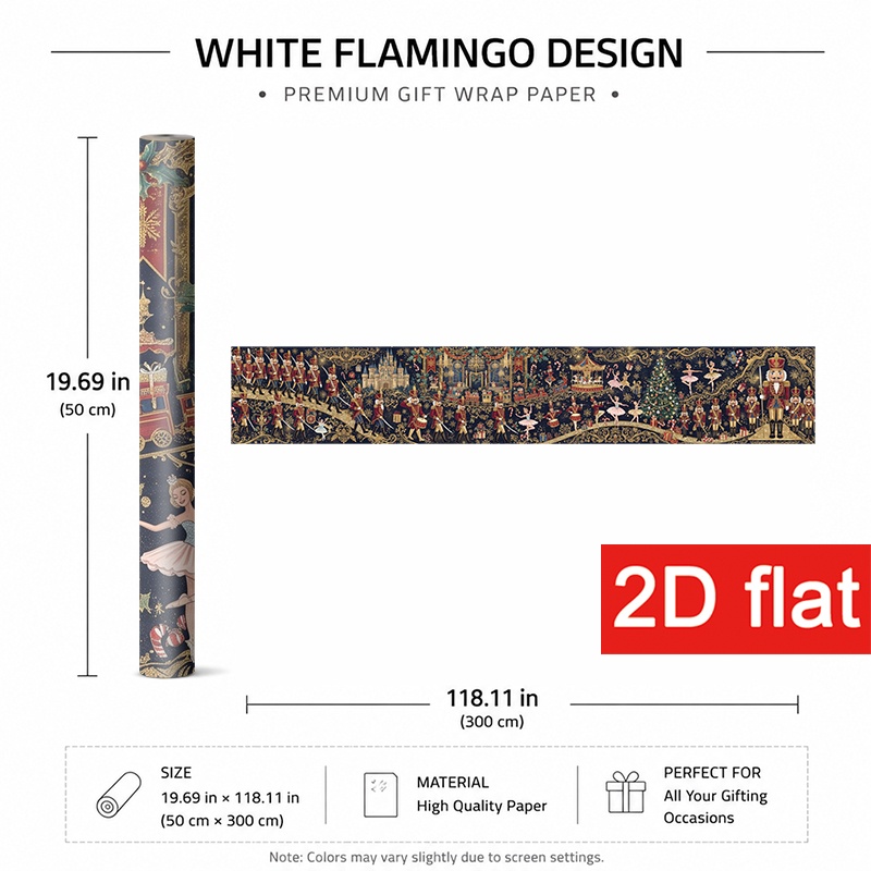TEMU 2D-Flach 1 Rolle 50x300cm (19,7x118,1in) Klassisches Weihnachts-Geschenkpapier für Feiertagspartys, Winter-Geschenkpapier mit Nussknackern,
