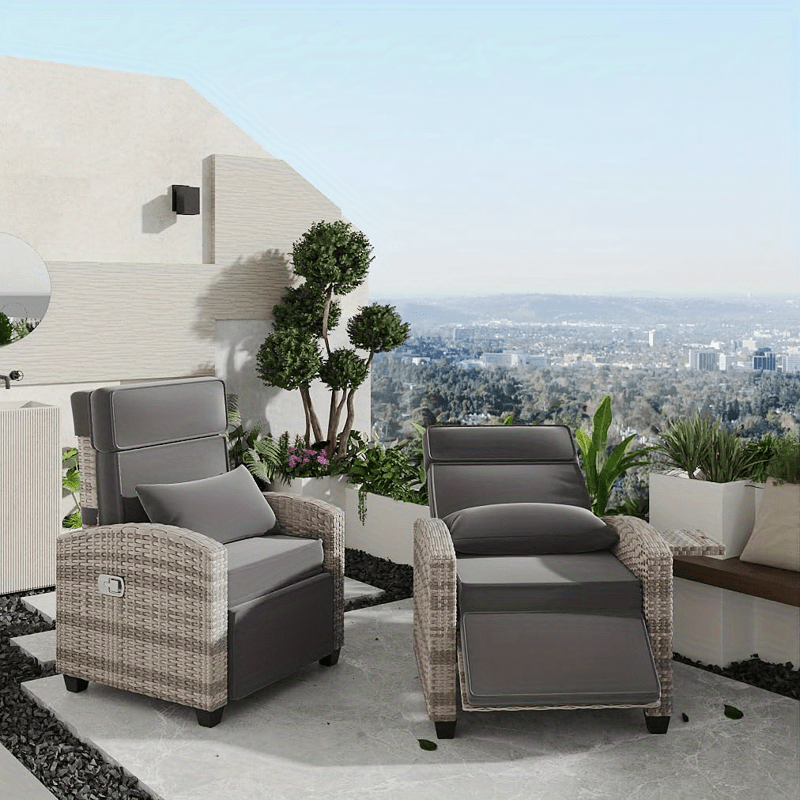 Outdoor Recliner Chair W/ Adjustable Backrest+Footrest, 150° Lay Flat Rattan Patio Recliner with Air Pump+Flip-Up Table+Removable Cushion
