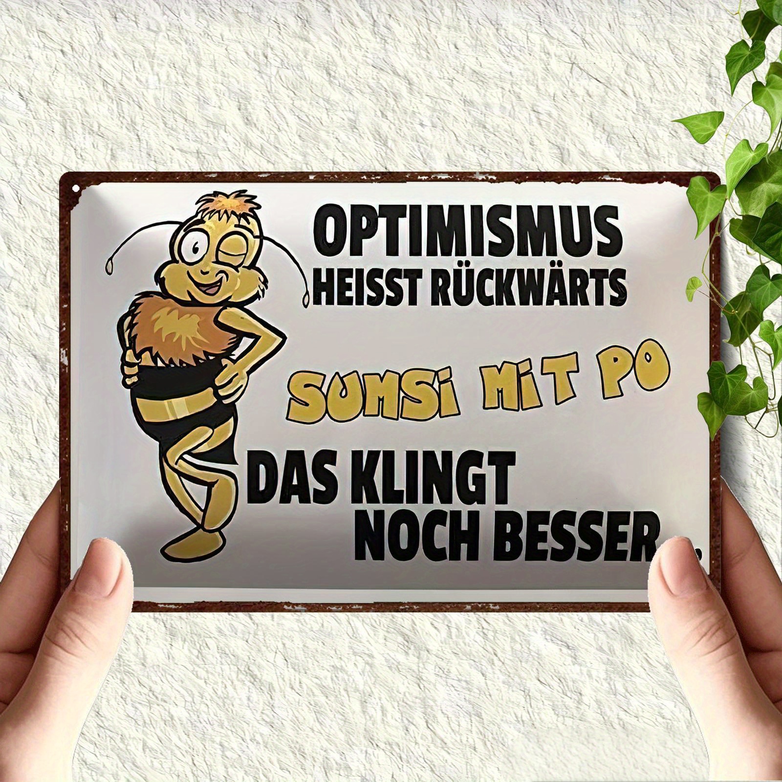 TEMU 2d Flat, 1pc Wall Art - Humorous German Quote "" Metal Sign With Cartoon , 8x12 Inch Office Bar Decor, Unique Gift For Birthdays & Holidays,