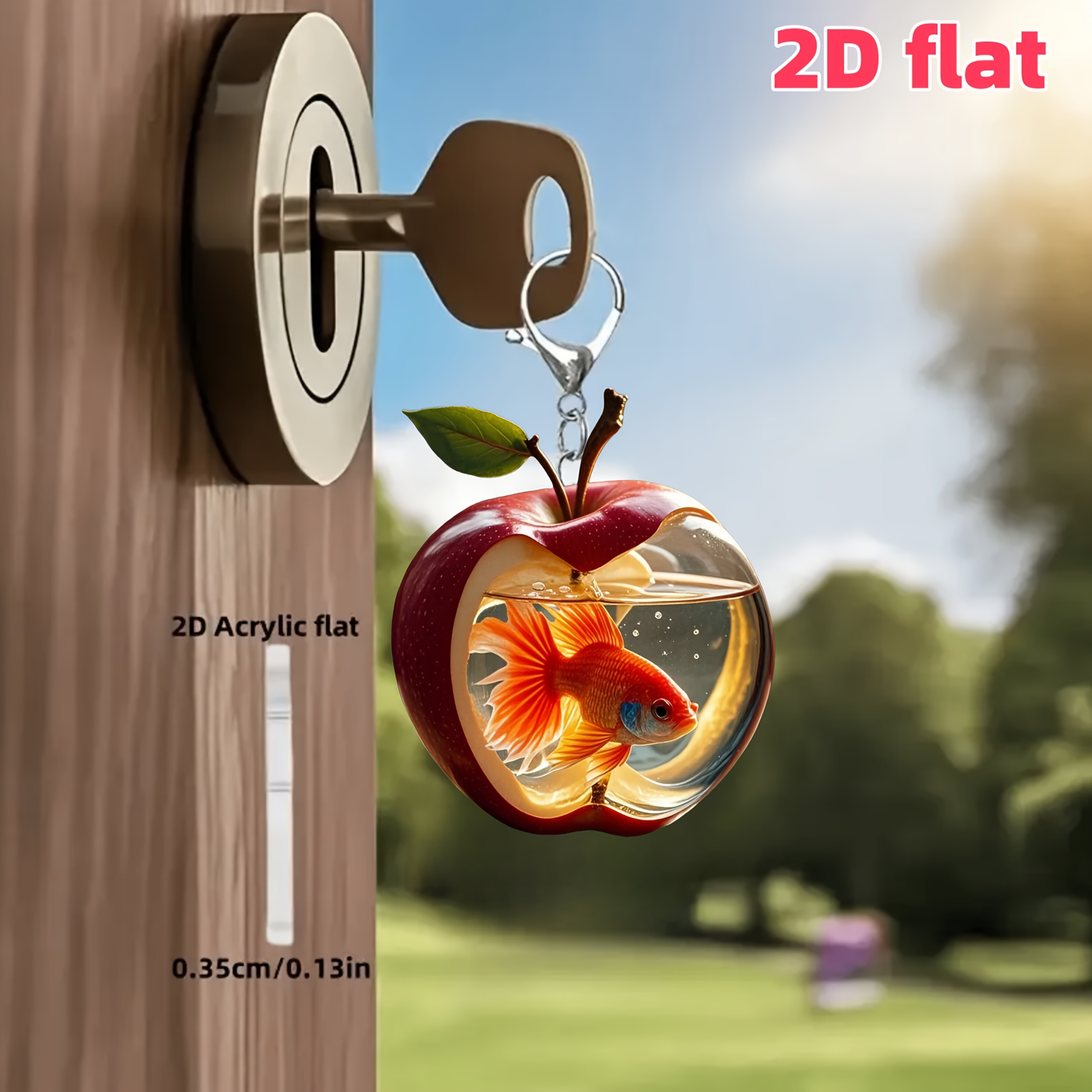 TEMU 2d Flat, 2d Flat Single-layer Keychain, Fish-shaped Design- And Green Acrylic Key Ring, Suitable For Bags, Car Keys-valentine's Day, Mother's