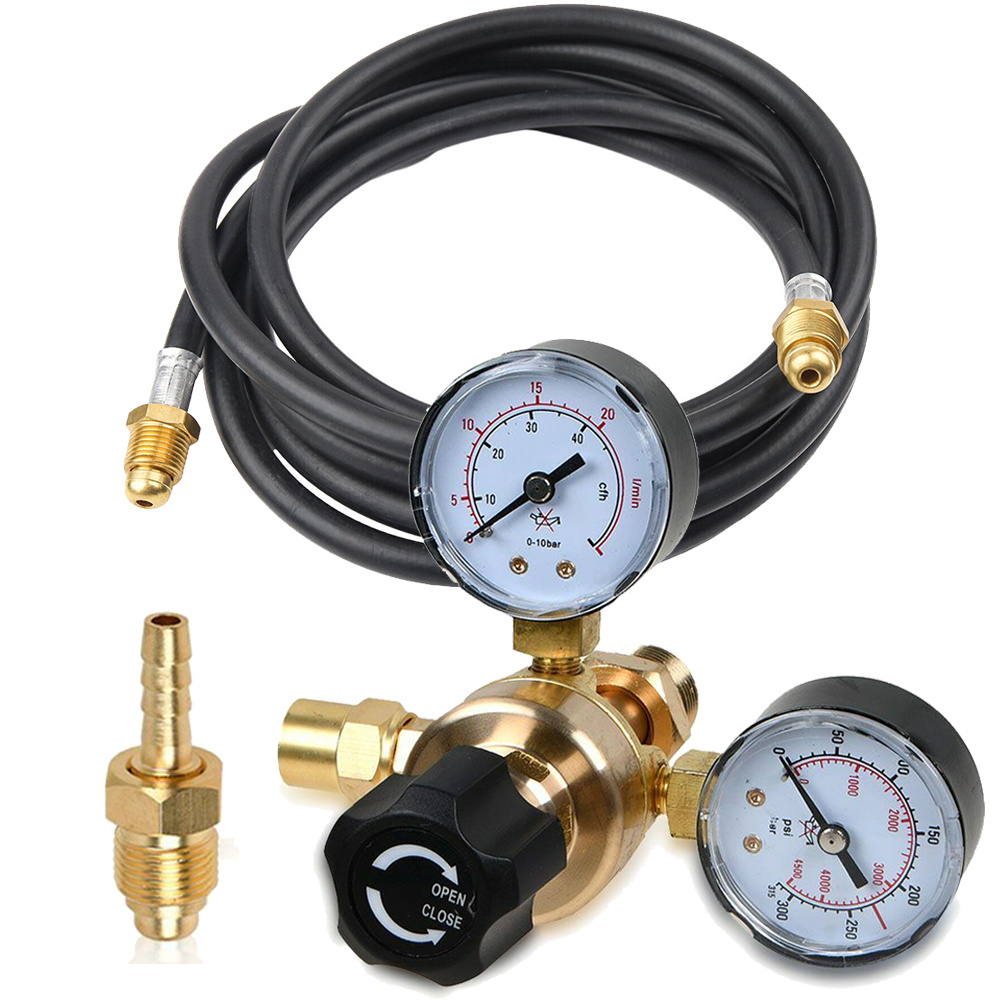 TEMU Dual Gauge Co2 Flow Meter Welding Regulator Kit - Cga580 Gas Welding Regulator With Accurate Gauges And Gas Hose, Accurate Gas , Mig/tig Welding Compatible, For Welder Gauge