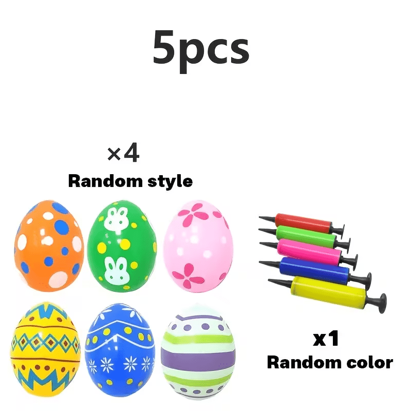 Image of 5pcs, Colorful Inflatable Decorations With Polka Dots, Stripes, And Bunny Embellishes. Perfect For Hanging In Outdoor Patios, Lawns, Gardens, And Party Decorations. Includes An Air Pump.