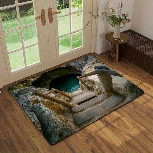 öğe resmi 3d optik i̇llüzyon derin çukur taş basamaklı paspas - kaymaz, uzun ömürlü polyester mat, görsel fantazi efektleri, yüksek kaliteli baskı ve makinede yıkanabilir | girişler, banyolar, yatak odaları, oturma odaları ve yoga için i̇deal