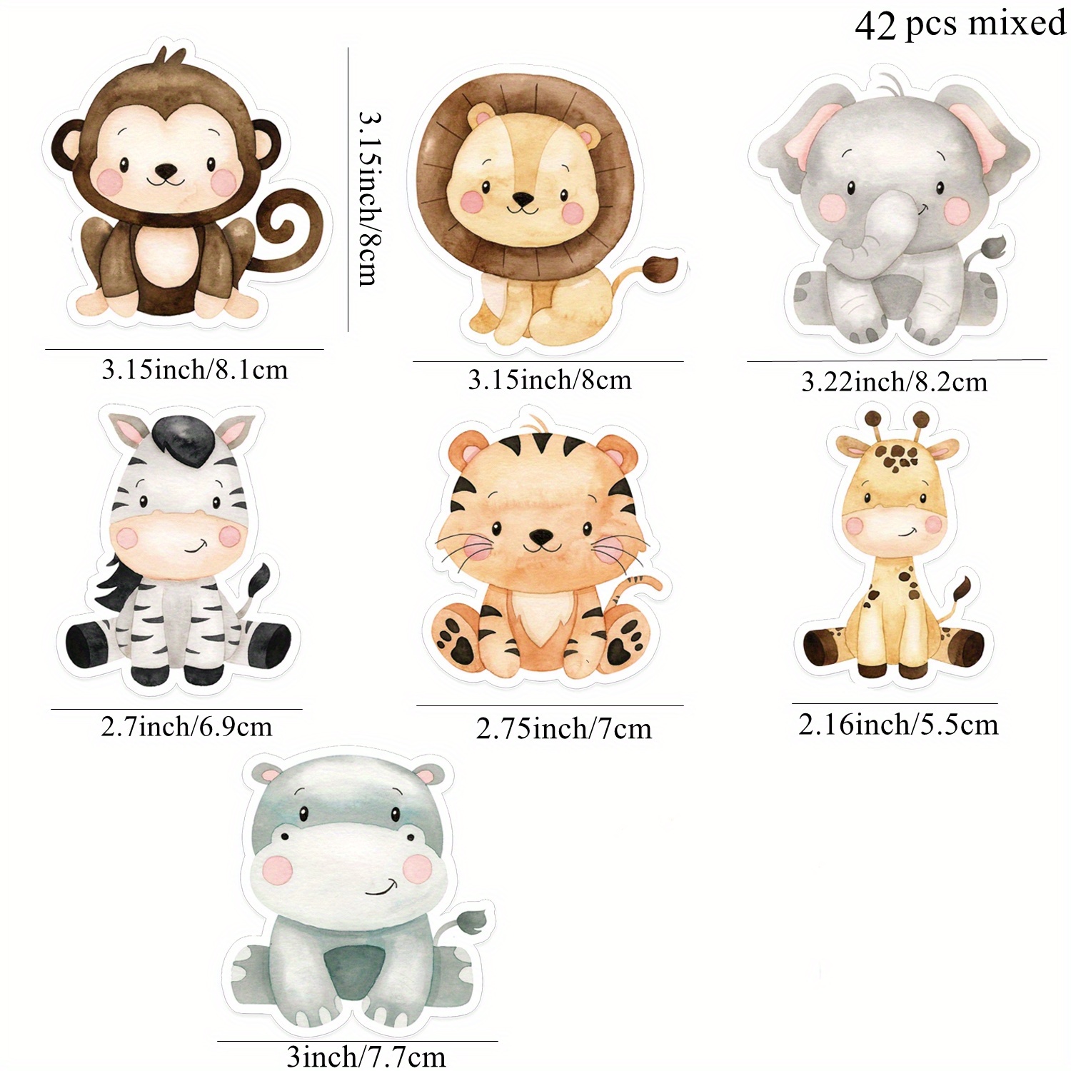 Image of Set Of 42 Adorable Animal Stickers Featuring A Monkey, Elephant, And Lion, Perfect For Decorating -themed Birthday Party Or For Gift Wrapping