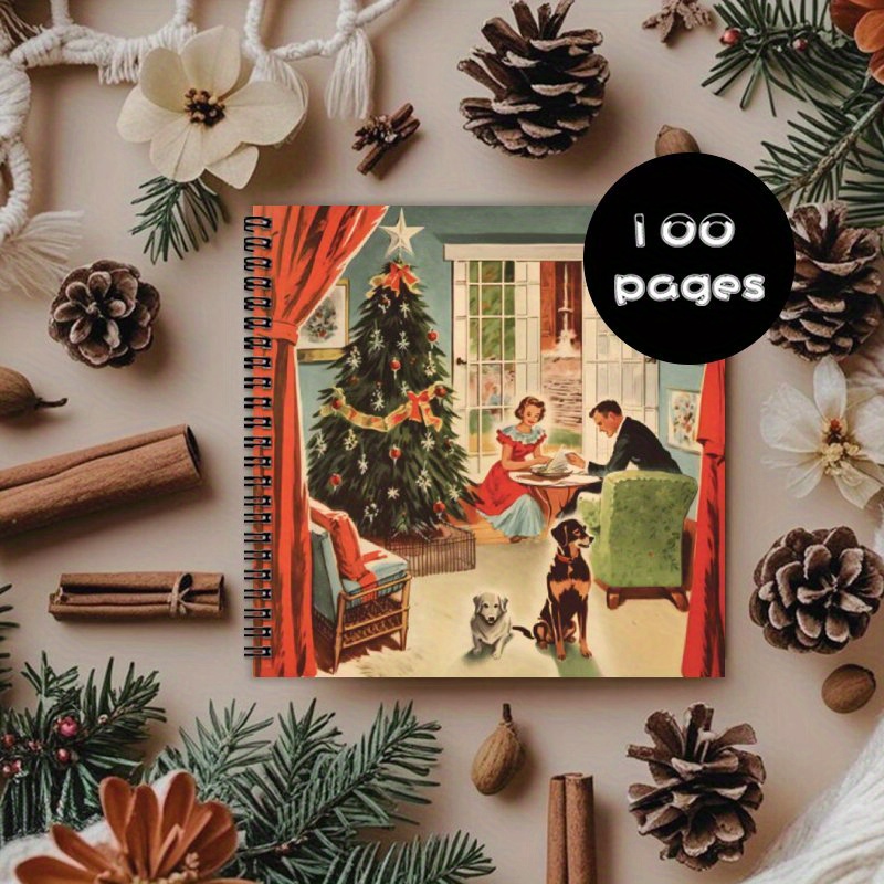 TEMU 1pc Vintage 1950s Christmas Spiral Notebook Journal - Mid-century Retro Design With 1950s Ads, Vintage Christmas Decorations, Spiral Binding &