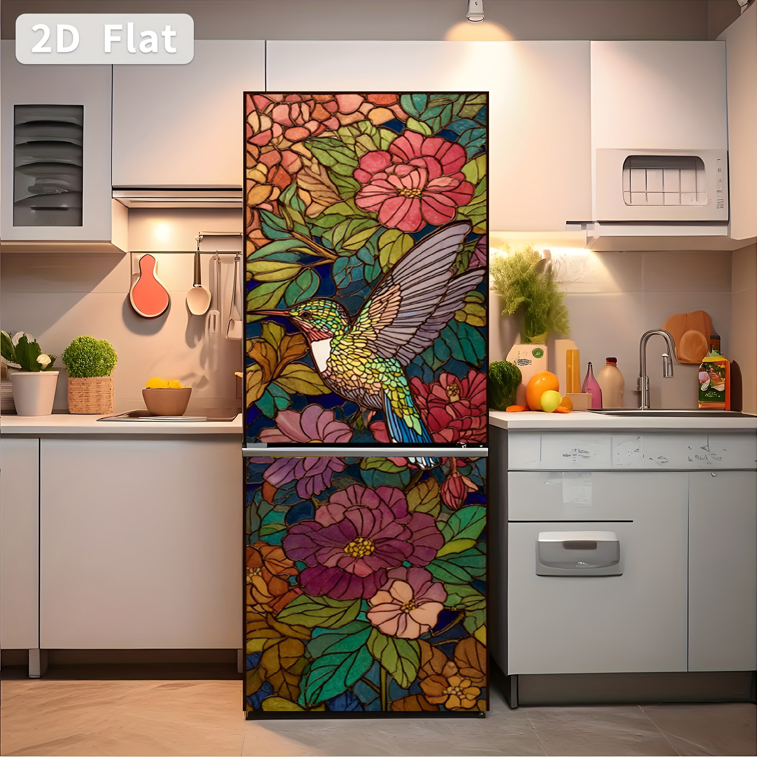 ["Impresión Plana 2D] 1 Adhesivo para Refrigerador 60×180 Cm Colibrí Flor Tema Diseño de Baile Adhesivo de Pared Decoración Papel Tapiz Autoadhesivo para Gabinetes y Armarios Decoración de Cocina Moderna Adhesivo para el Hogar"