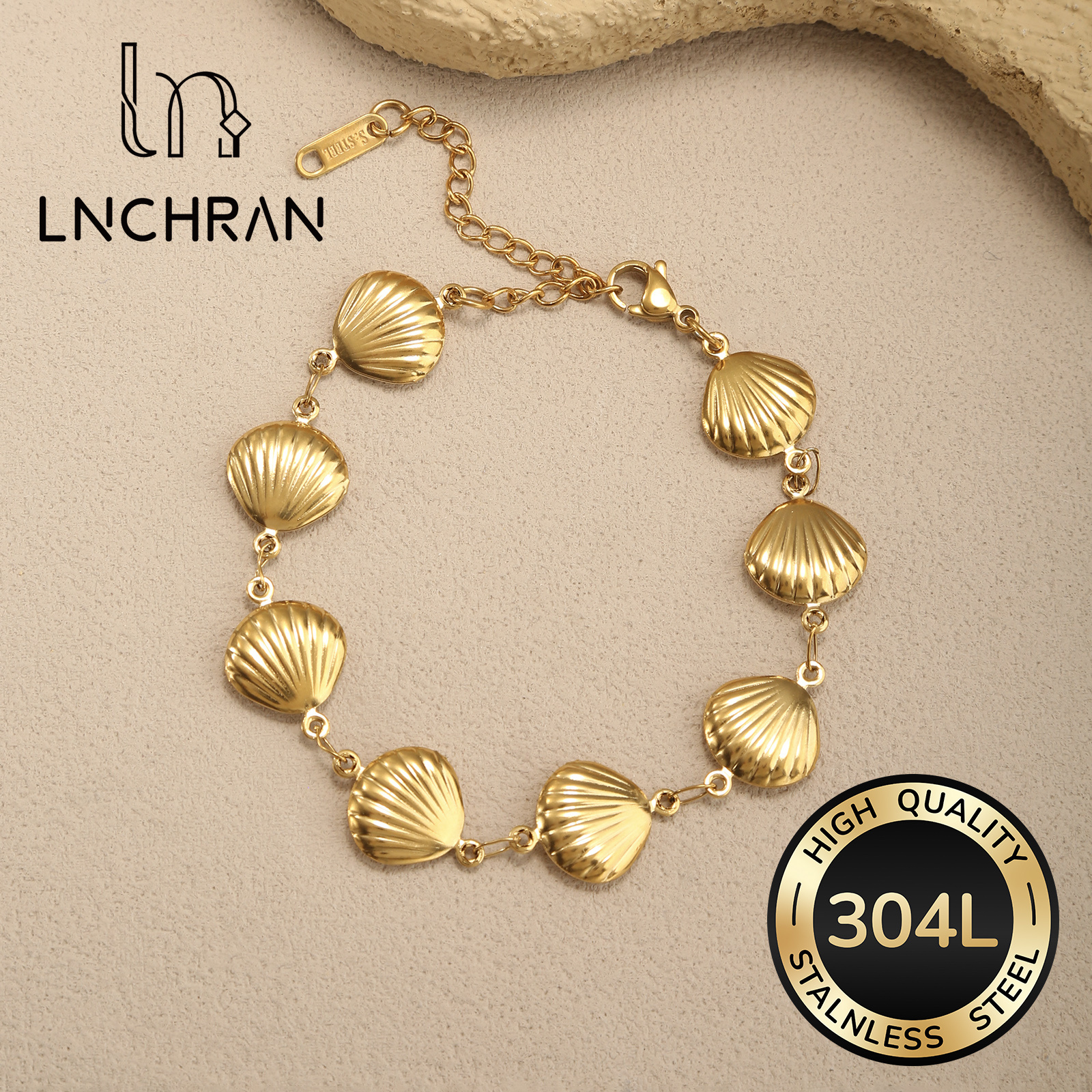 Image of Womens Golden Simulated Shell Stainless Steel Bracelet Minimalist Retro Style Daily Versatile Jewelry