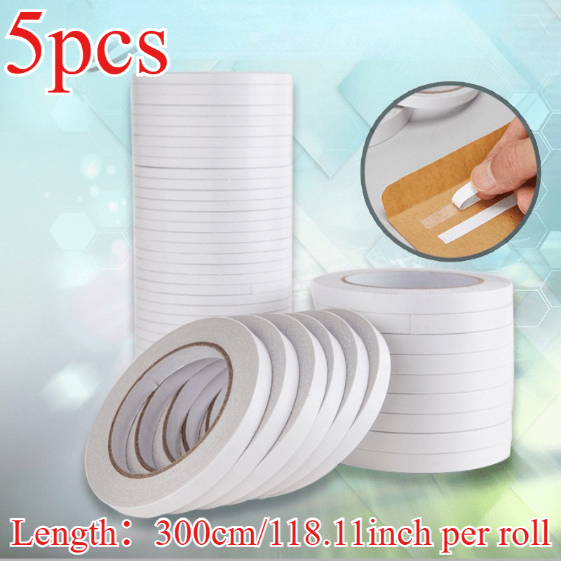 TEMU 5 Rolls Of Double-sided Tape, Each Roll 118.11 Inches Long, Strong Adhesive Tape - Transparent Tape Strips For Art, Crafts, Card Making,