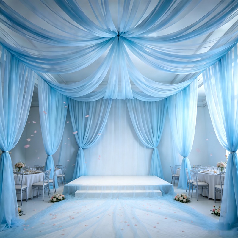 TEMU 1 Roll, 1968.5 Inch Fashion Elegant Light Blue Tulle Fabric, Durable Polyester Material, Suitable For Table Runner, Chair Back Decoration, Head