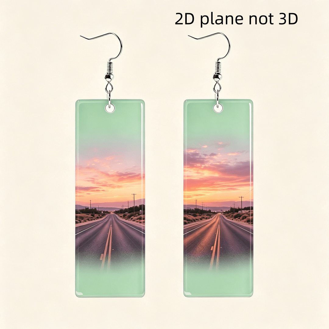 Vintage Desert Highway Sunset Rectangular Dangle Earrings