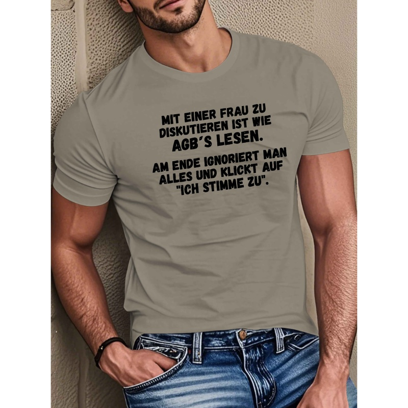 

Humorous German Quote Men's T-shirt - Casual Polyester Crew Neck, Short Sleeve Summer Top With Geometric Pattern, Machine Washable, Funny T Shirts