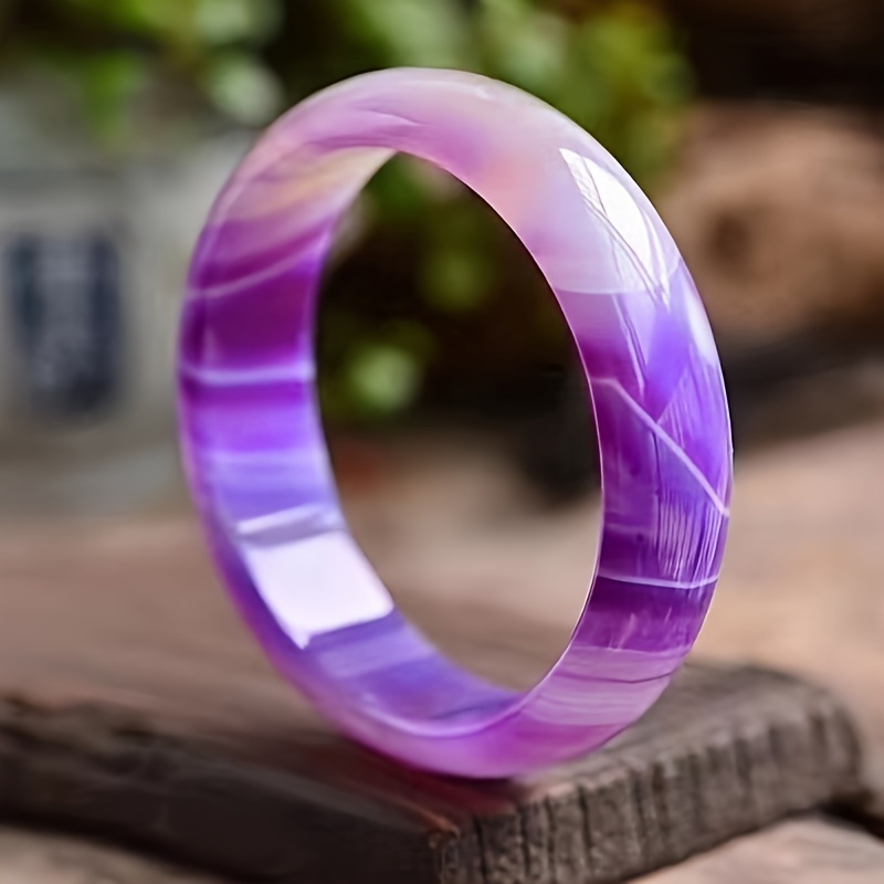 TEMU Ziquexsite Elegant Violet Agate Bracelet - Luxurious Ice Permeable Bangle, Genuine Eggplant Purple With Marbled Patterns, Polished For Women,